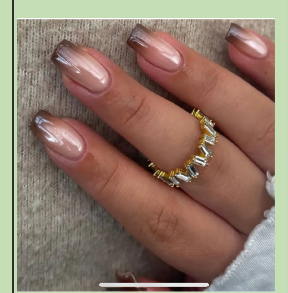 Square ombre nails, pink to brown gradient