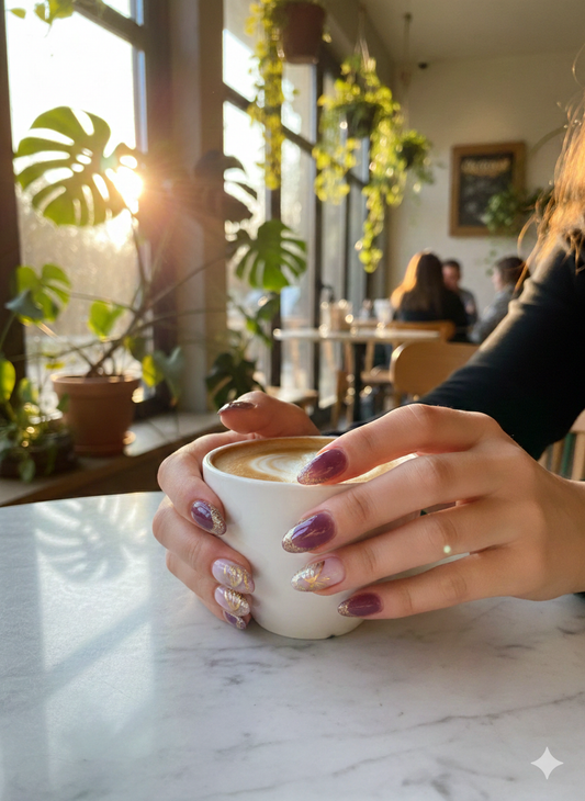 اظافر فراشة موف وذهبي