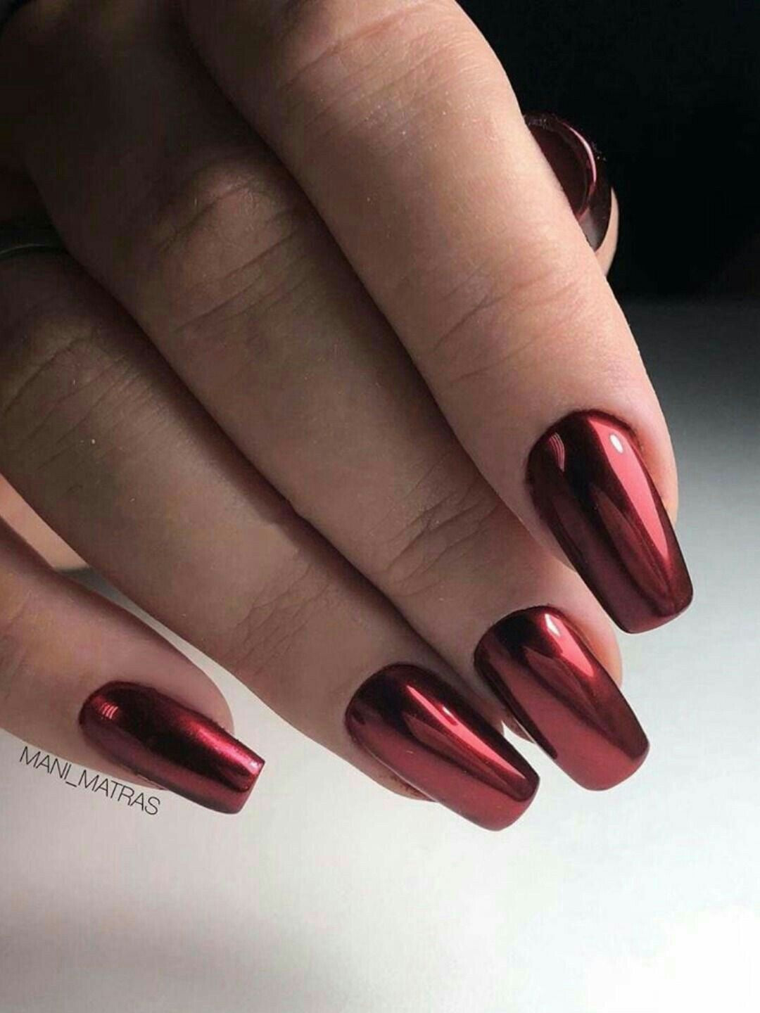 Burgundy Metallic Nails